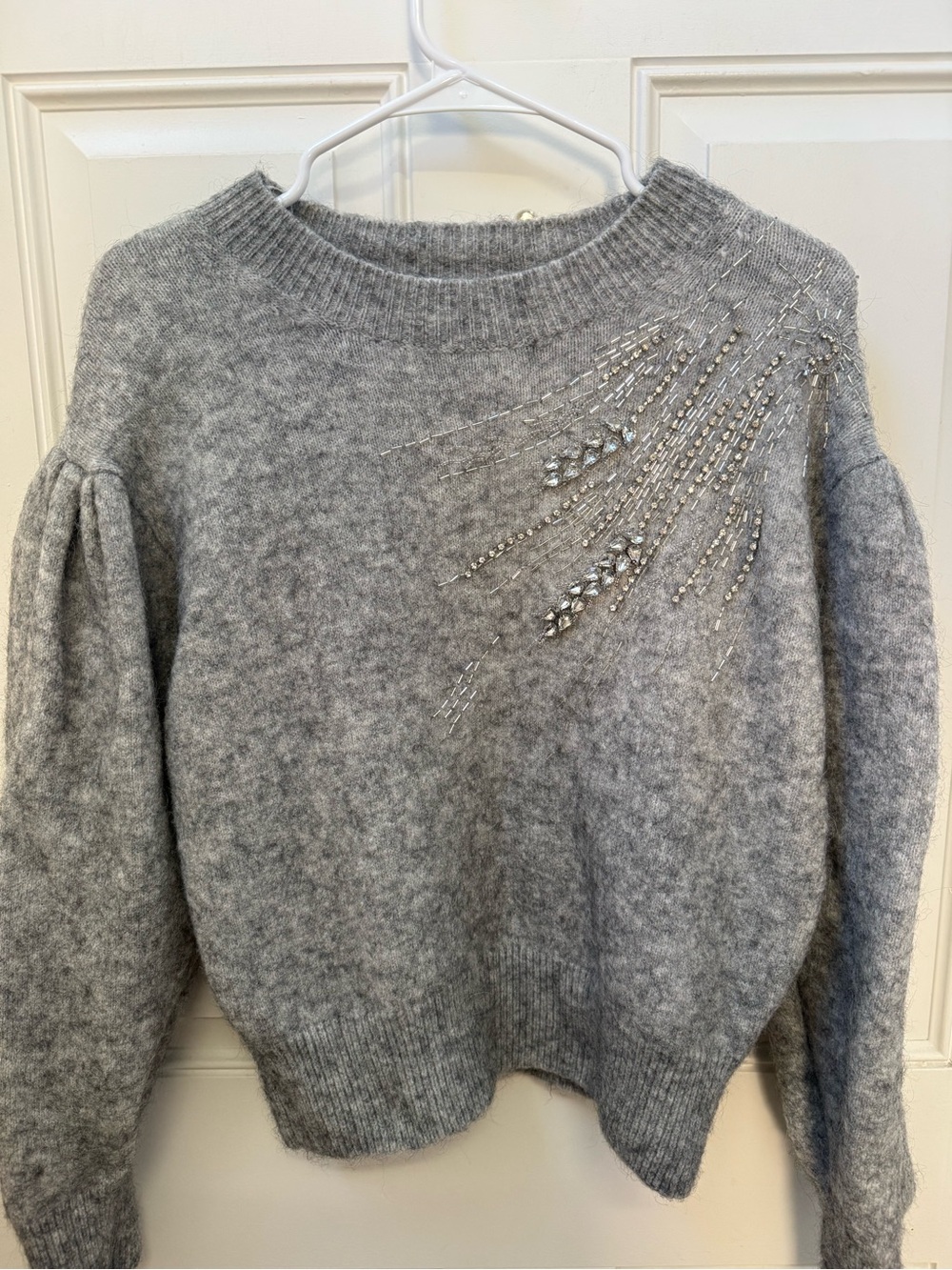 & Other Stories Gray Embellished Crewneck Alpaca and Wool Sweater